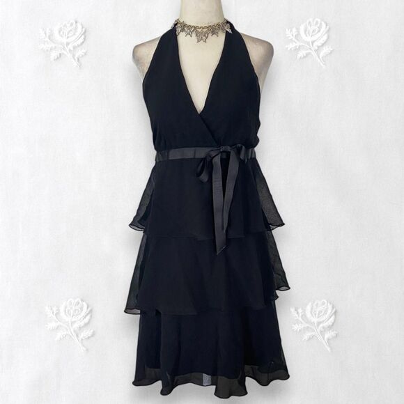 Heart Soul Early 2000's Black Ruffled Frilly Mesh Halter Neck Mini Dress S - Picture 1 of 7